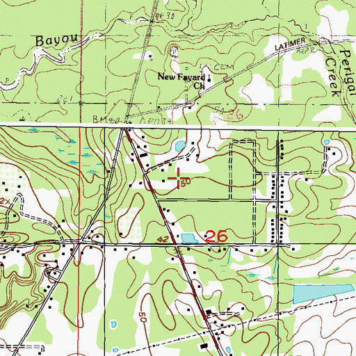 Topographic Map of Latimer Census Designated Place, MS