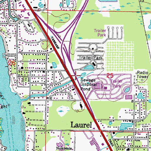 Topographic Map of Laurel Census Designated Place, FL