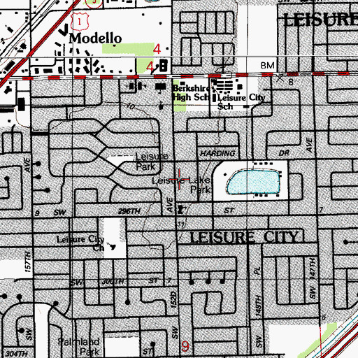 Topographic Map of Leisure City Census Designated Place, FL