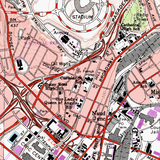 Topographic Map of Castelar Elementary School, CA