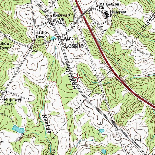 Topographic Map of Lesslie Census Designated Place, SC