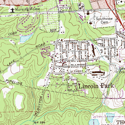 Topographic Map of Lincoln Park Census Designated Place, GA