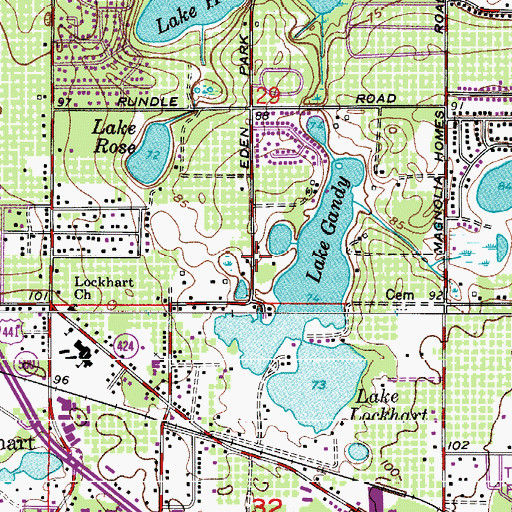 Topographic Map of Lockhart Census Designated Place, FL