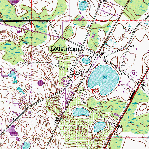 Topographic Map of Loughman Census Designated Place, FL