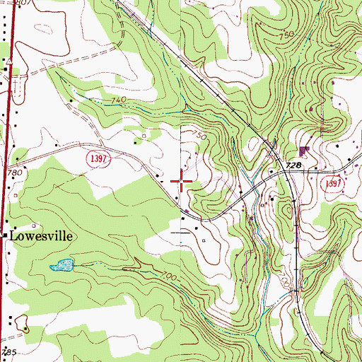 Topographic Map of Lowesville Census Designated Place, NC