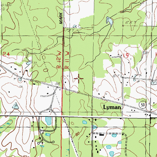 Topographic Map of Lyman Census Designated Place, MS