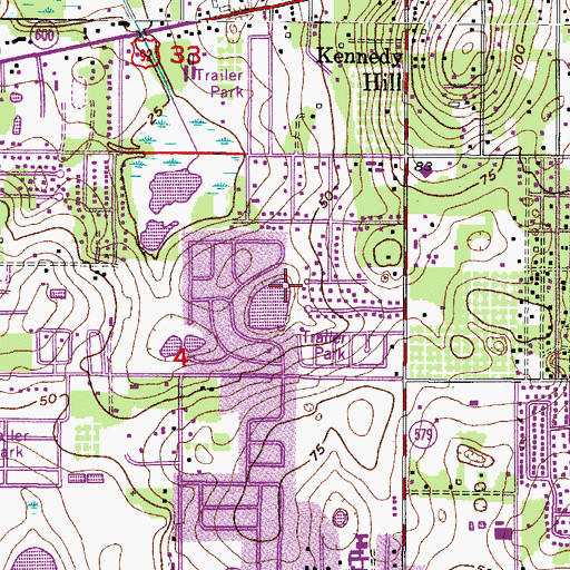 Topographic Map of Mango Census Designated Place, FL