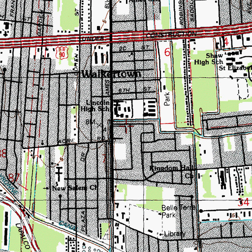 Topographic Map of Marrero Census Designated Place, LA