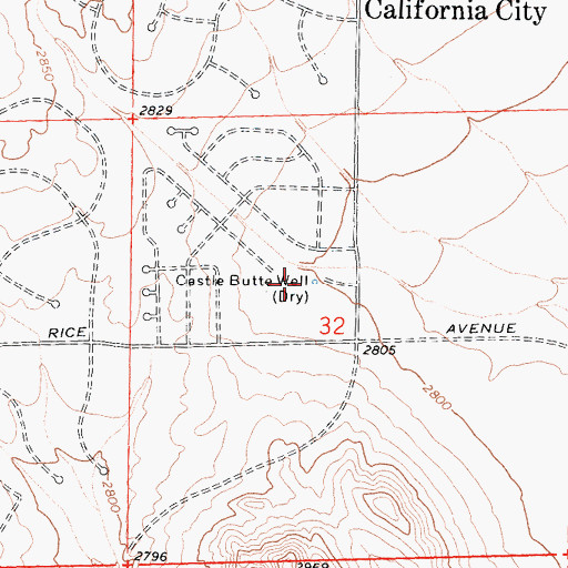 Topographic Map of Castle Butte Well, CA