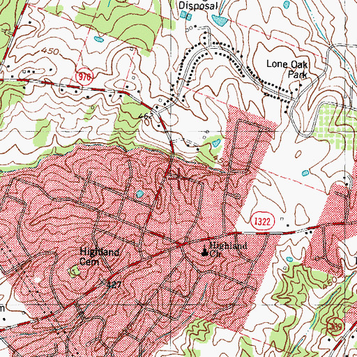 Topographic Map of Massac Census Designated Place, KY