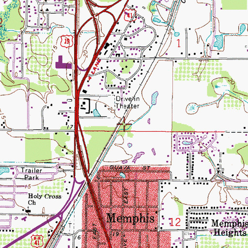 Topographic Map of Memphis Census Designated Place, FL