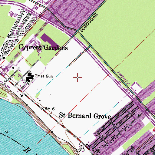 Topographic Map of Meraux Census Designated Place, LA