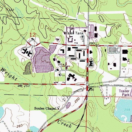 Topographic Map of Meridian Station Census Designated Place, MS