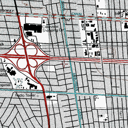 Topographic Map of Metairie Census Designated Place, LA