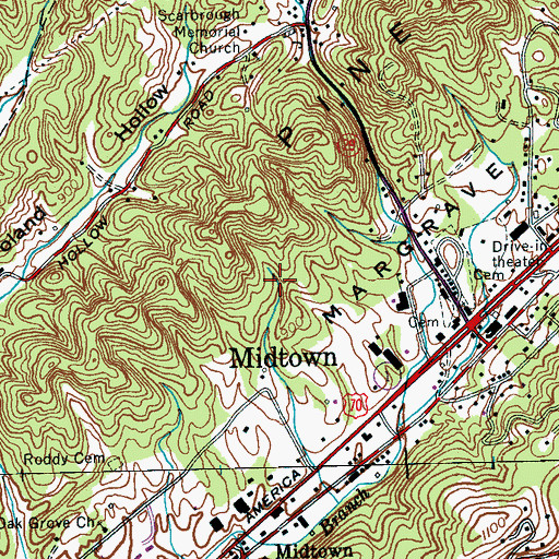 Topographic Map of Midtown Census Designated Place, TN