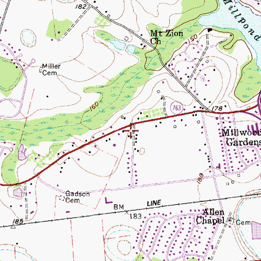 Topographic Map of Millwood Census Designated Place, SC