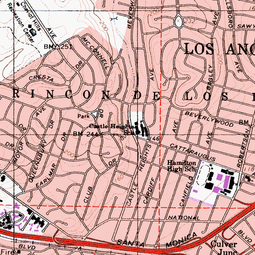 Topographic Map of Castle Heights Elementary School, CA
