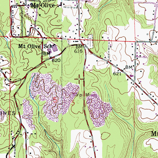 Topographic Map of Mount Olive Census Designated Place, AL