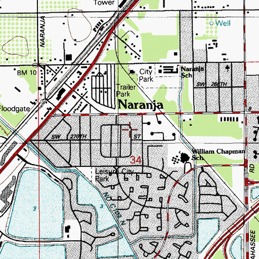 Topographic Map of Naranja Census Designated Place, FL