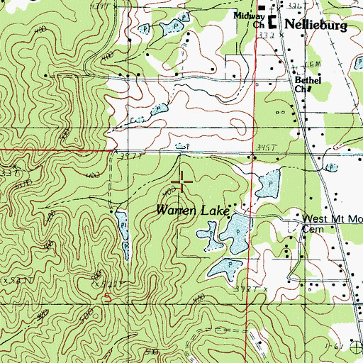 Topographic Map of Nellieburg Census Designated Place, MS
