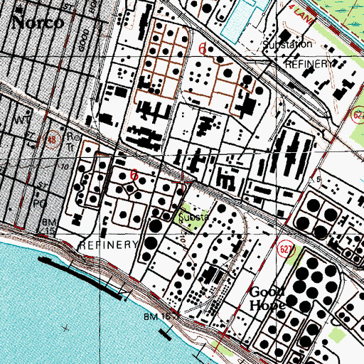 Topographic Map of Norco Census Designated Place, LA