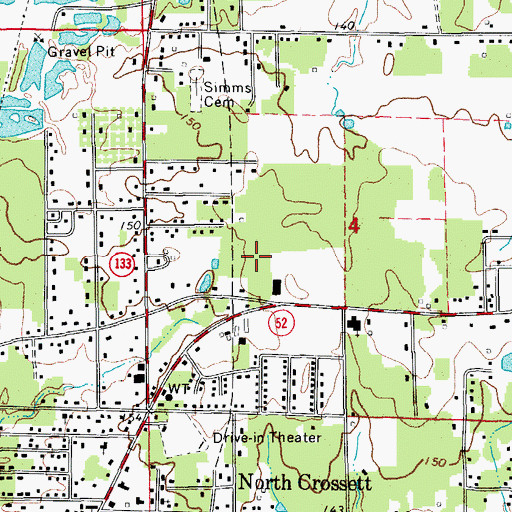 Topographic Map of North Crossett Census Designated Place, AR