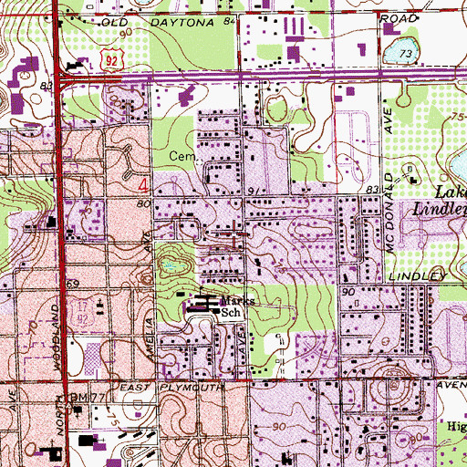Topographic Map of North DeLand Census Designated Place, FL
