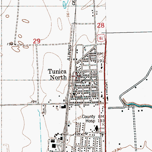 Topographic Map of North Tunica Census Designated Place, MS