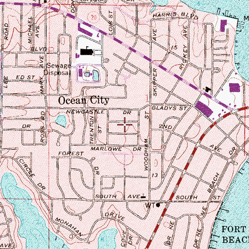 Topographic Map of Ocean City Census Designated Place, FL