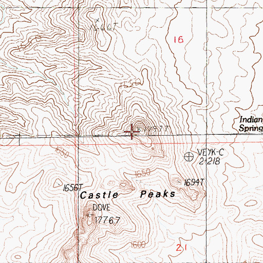 Topographic Map of Castle Peaks, CA