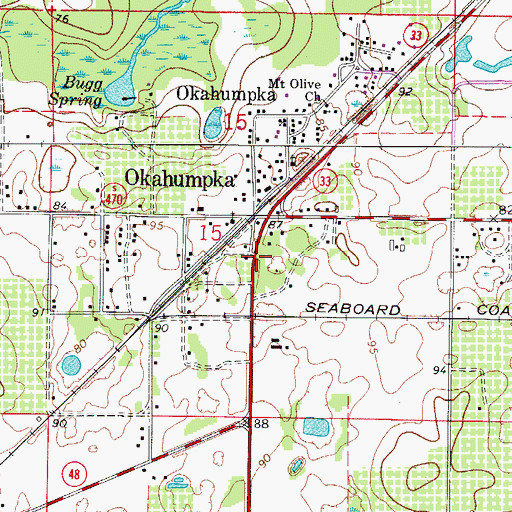 Topographic Map of Okahumpka Census Designated Place, FL