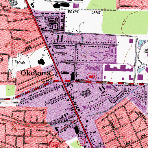 Topographic Map of Okolona Census Designated Place (historical), KY