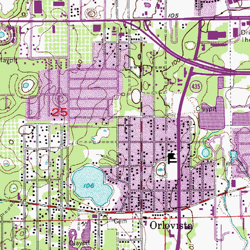 Topographic Map of Orlovista Census Designated Place, FL