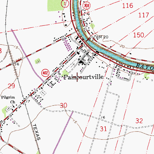 Topographic Map of Paincourtville Census Designated Place, LA
