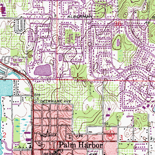Topographic Map of Palm Harbor Census Designated Place, FL