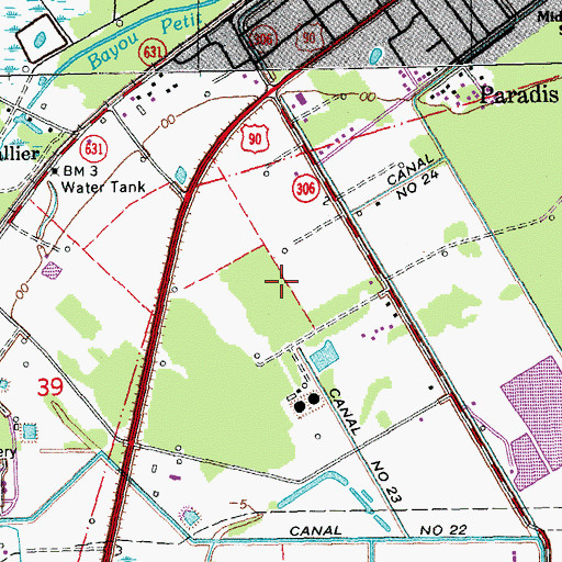 Topographic Map of Paradis Census Designated Place, LA