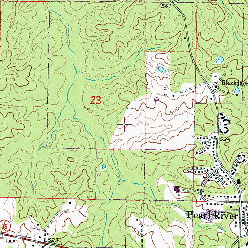 Topographic Map of Pearl River Census Designated Place, MS