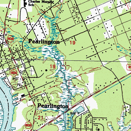 Topographic Map of Pearlington Census Designated Place, MS