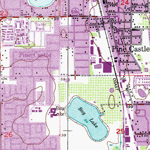 Topographic Map of Pine Castle Census Designated Place, FL