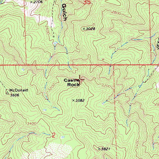 Topographic Map of Castle Rock, CA