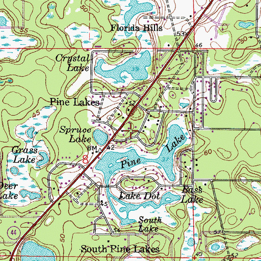 Topographic Map of Pine Lakes Census Designated Place, FL