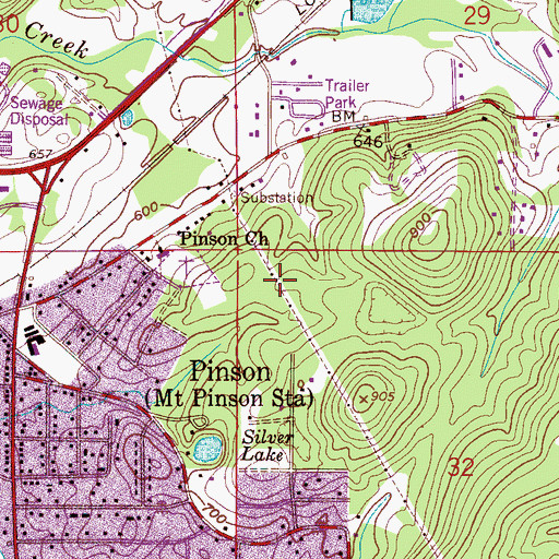 Topographic Map of Pinson Census Designated Place (historical), AL