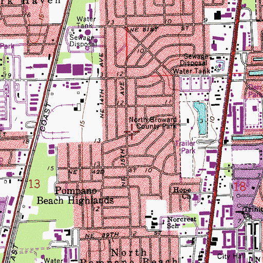Topographic Map of Pompano Beach Highlands Census Designated Place (historical), FL