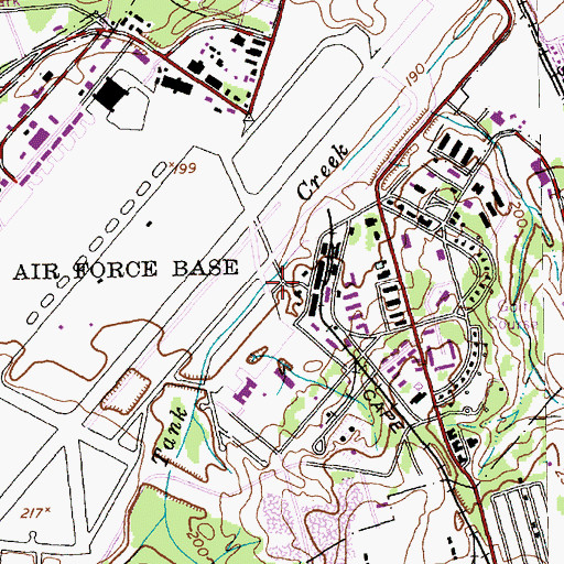 Topographic Map of Pope Air Force Base Census Designated Place (historical), NC