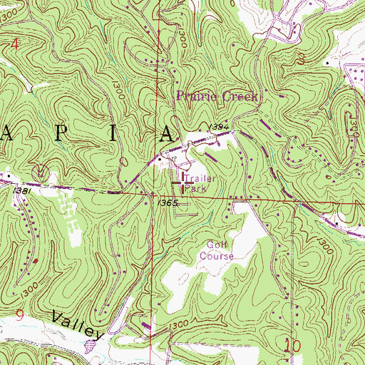 Topographic Map of Prairie Creek Census Designated Place, AR