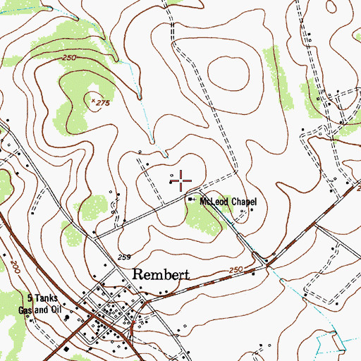 Topographic Map of Rembert Census Designated Place, SC