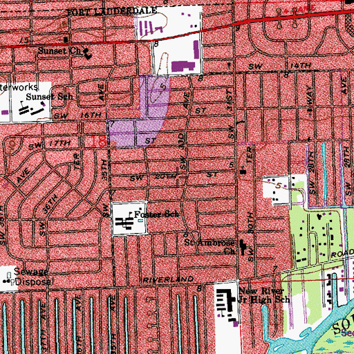 Topographic Map of Riverland Village Census Designated Place (historical), FL