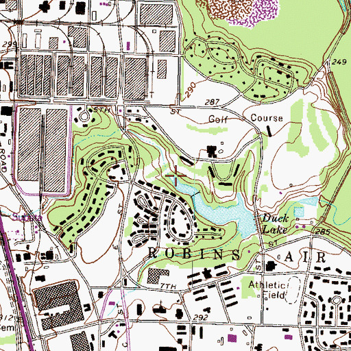 Topographic Map of Robins Air Force Base Census Designated Place, GA