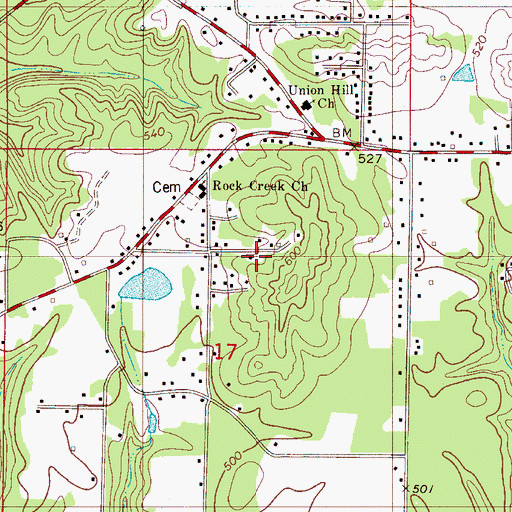 Topographic Map of Rock Creek Census Designated Place, AL
