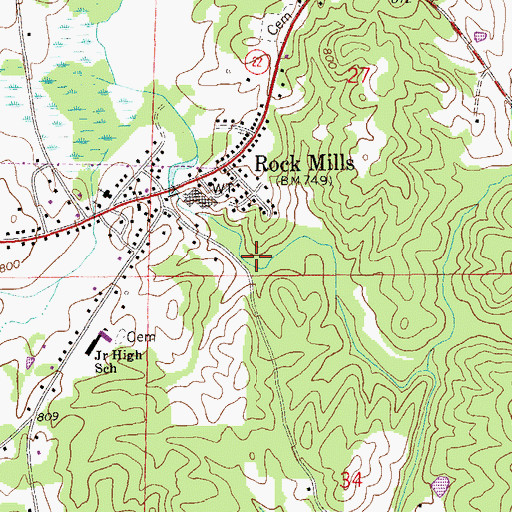 Topographic Map of Rock Mills Census Designated Place, AL